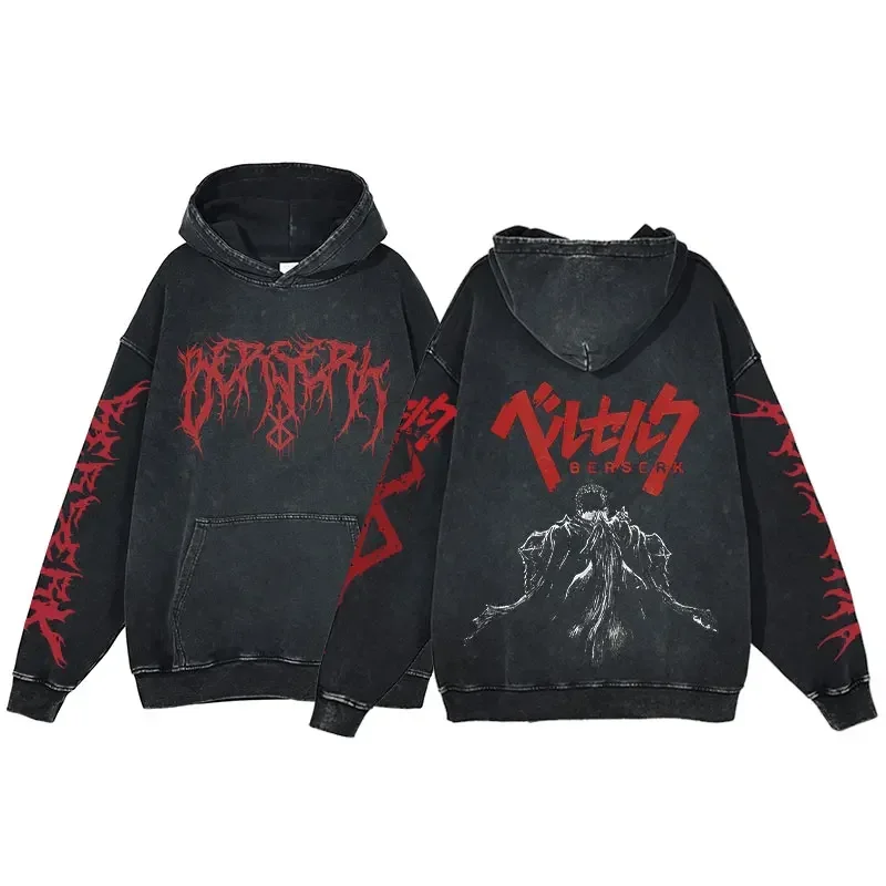 

Berserk Print Hoodie Vintage Washed Hoodies Berserk Clothes 100% Cotton Sweatshirts Y2k Hoody Anime Streetwear Men Pullovers