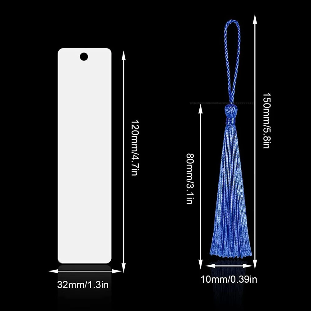 Marcador de Sublimação em Branco Maioria de 10 Peças com Borlas Dupla Face Marcadores Imprimível Metal Espaços em Branco para Transferência de Calor Diy - Imagem 2
