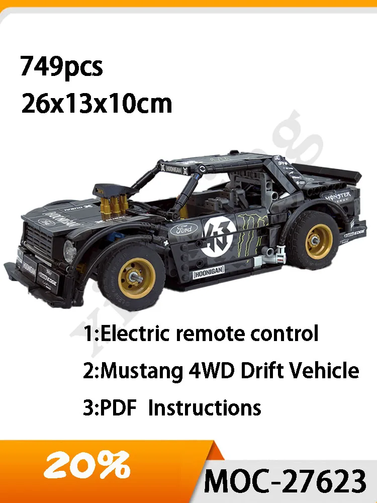 

New Building Block Moc-27623 Mustang 4-drive Drift Car 749pcs Adult Splicing Building Block Toy Children's Birthday Gifts.