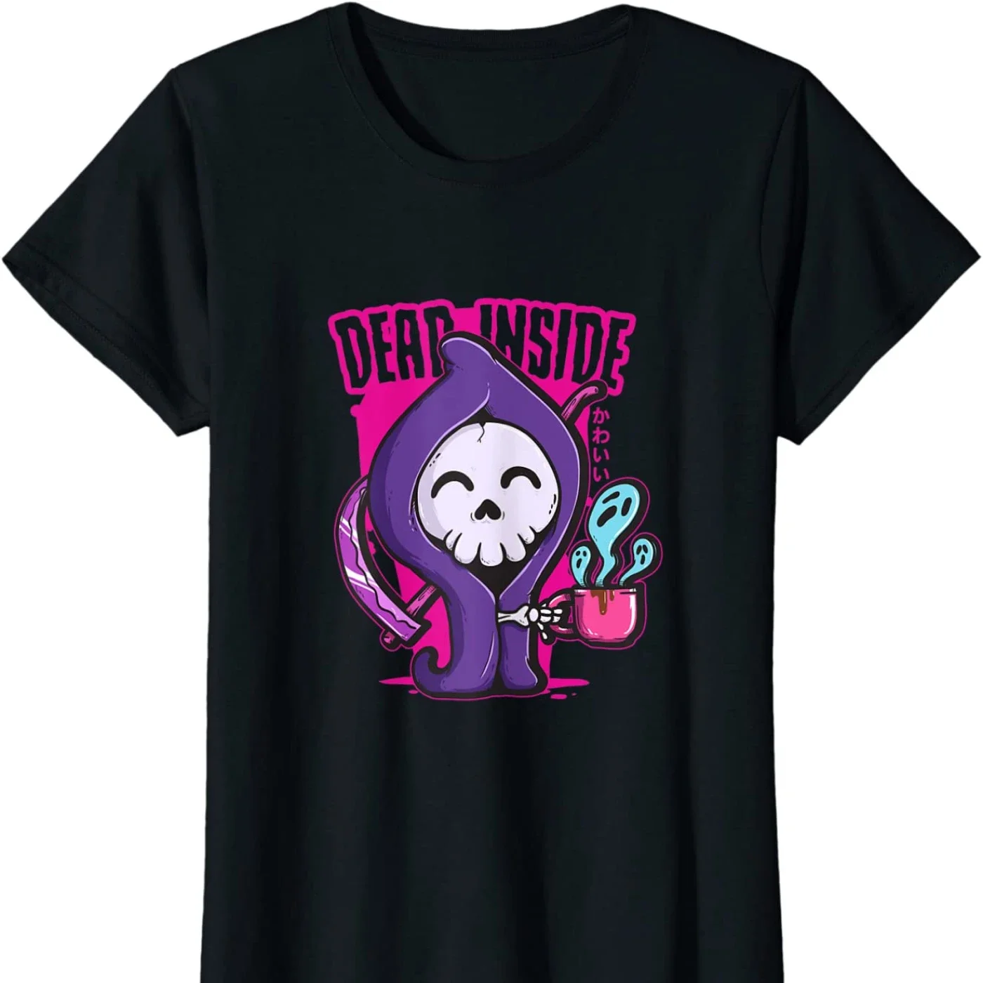 

Винтажная одежда Pastel Goth Dead Inside Coffee, милая и жуткая кавайная футболка, женские милые топы с коротким рукавом и мультипликационным принтом