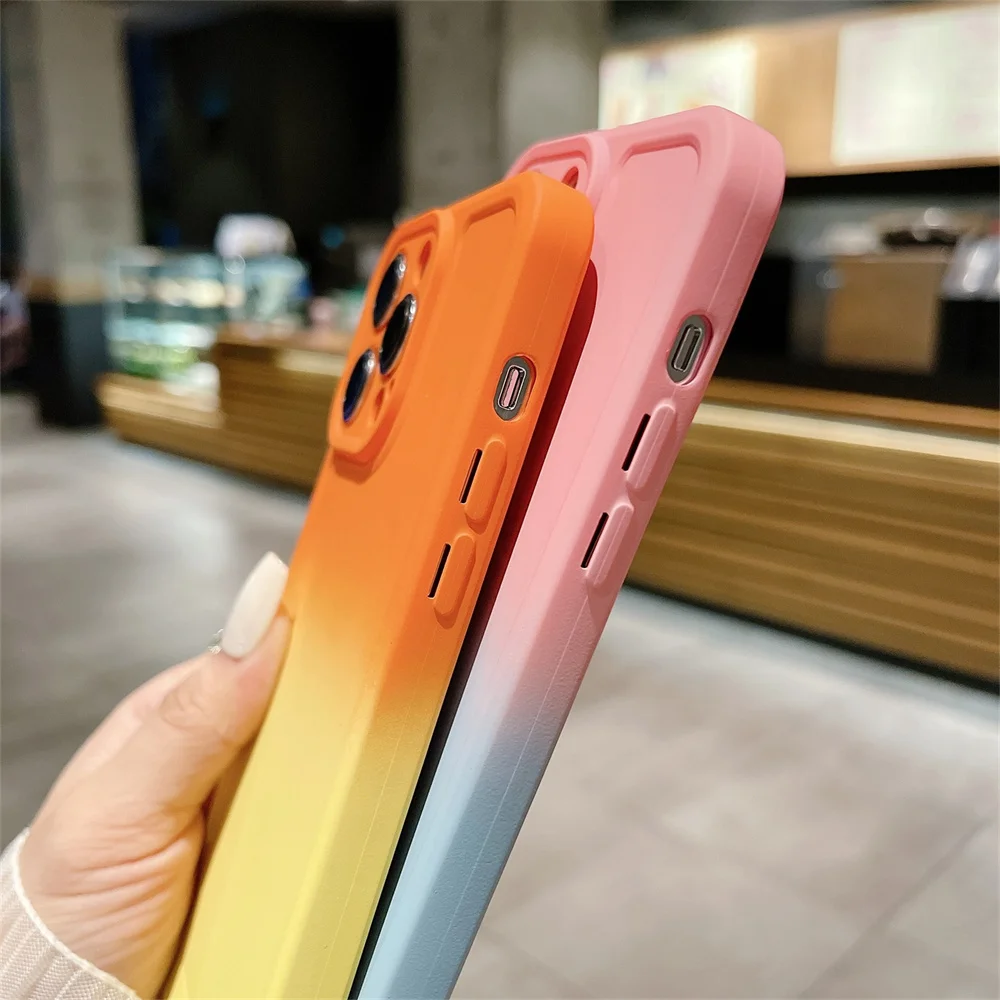 Gradient Color Phone Case For iPhone 11 12 13 14 Pro Max Mini XR XS X 7 8 Plus Shockproof Bumper Soft Silicone Cover_voghion.com