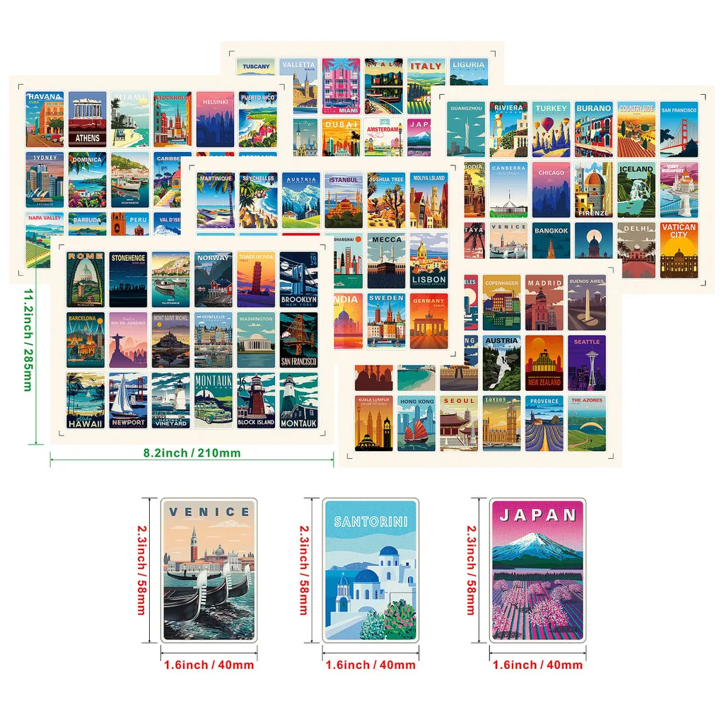 108개 신규 풍경 포스터 스티커 - 빈티지 풍경 스크랩북 재료, 팩당 6장 애니메이션월드 스토어