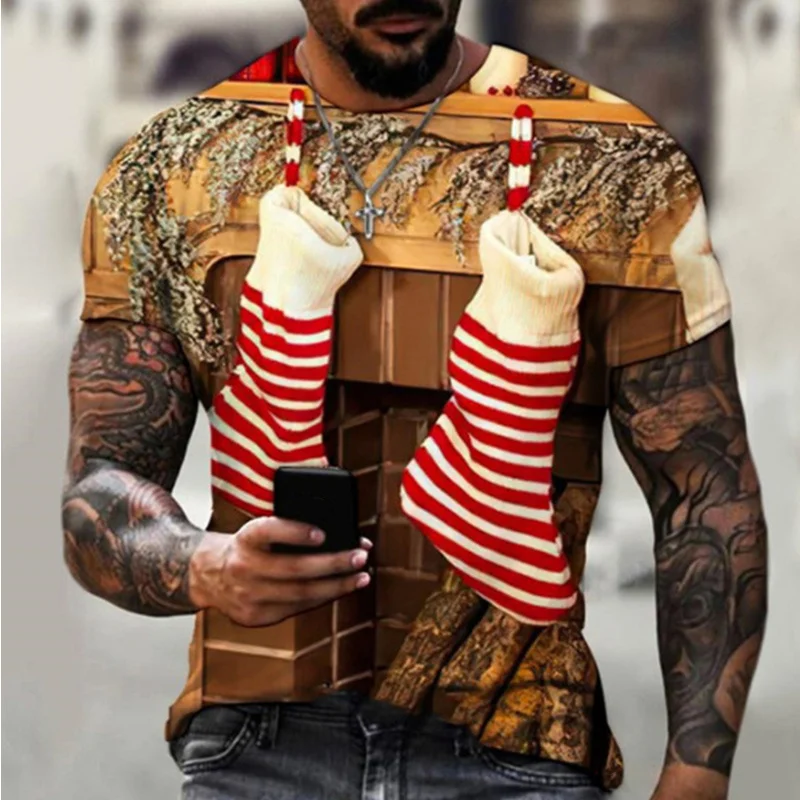 

Funny Santa Claus Costume T Shirts for Men Clothing 3D Print Father Christmas Tree Snowman T-shirt Xmas Kids Gift Tops Tee Shirt