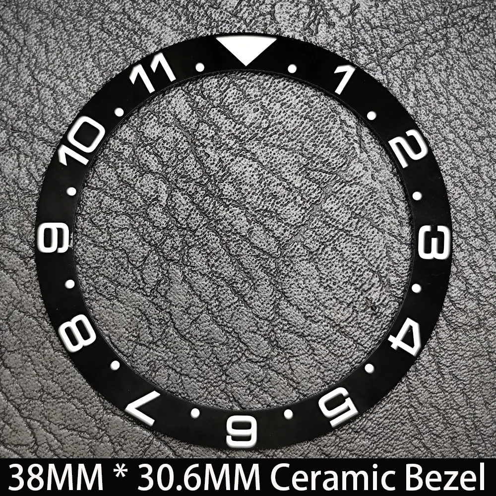 Elegant Blue Luminous Bezel GMT and Diving Watch Insert, Sloping 38mm x 30.6mm Ceramic/Aluminum