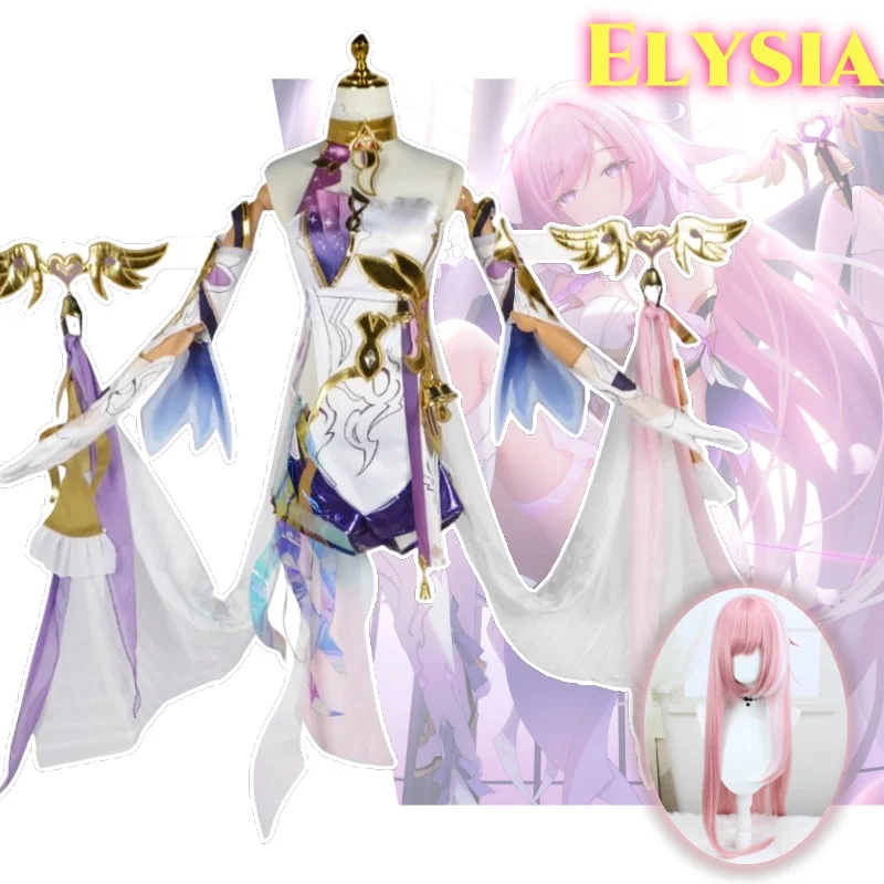 

Elysia Anime Game Honkai Impact 3rd Cosplay Costume Clothes Wig Uniform Cosplay The Moth Who Chases the Flames Woman Sexy Set