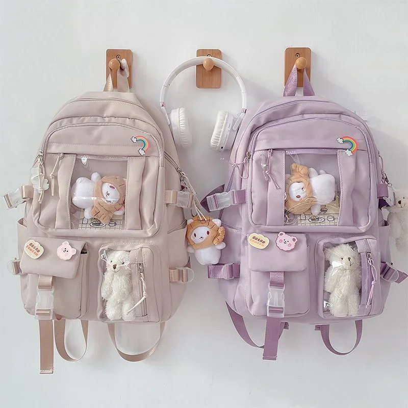 Large-capacity Cute Women Multi-Pocket Nylon Backpack Ins Junior High School Student School Bag Female Girl Backpack Laptop Book 1