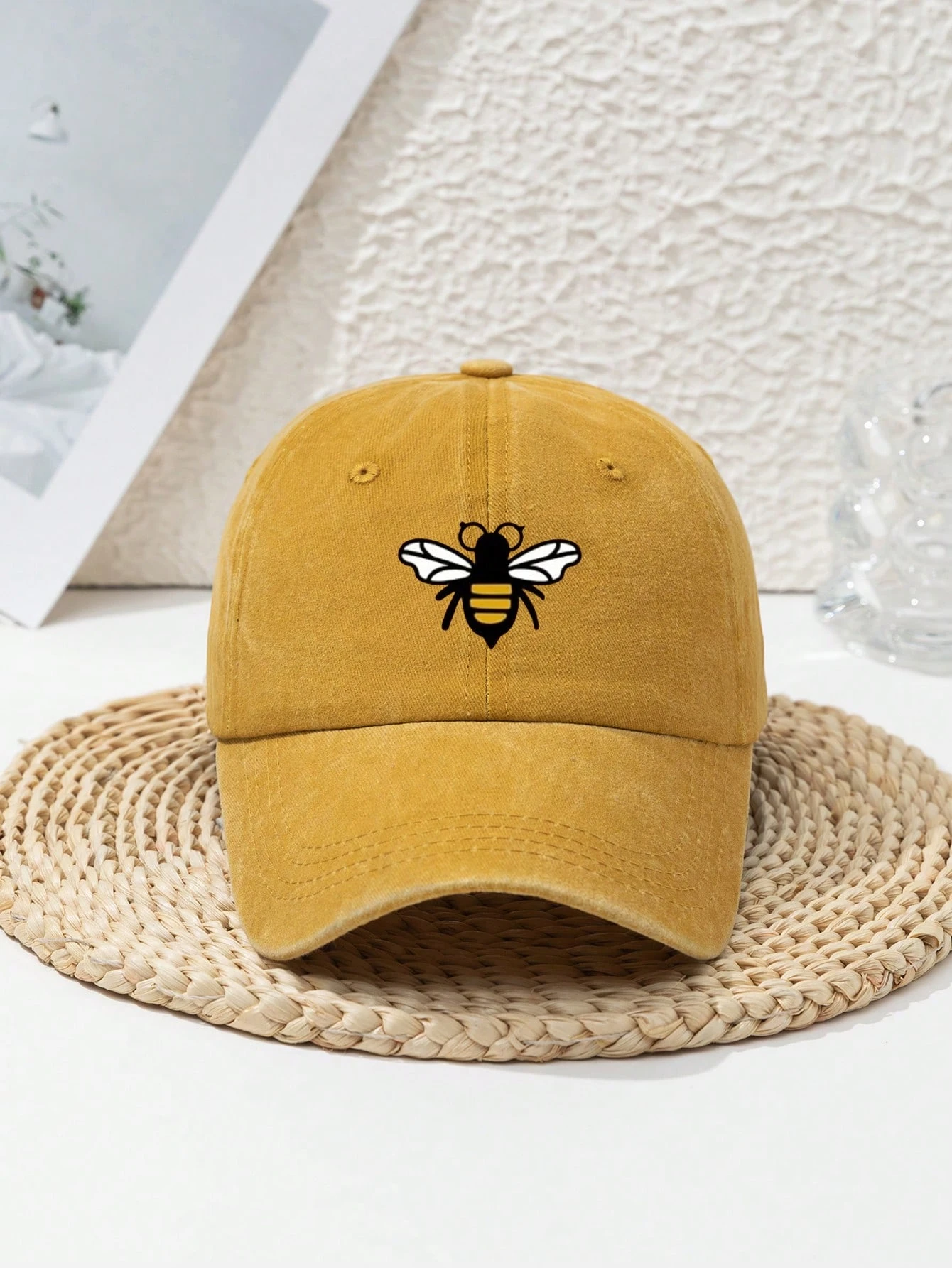 bee-printed-baseball-cap-adjustable-outdoor-sun-protection-hat