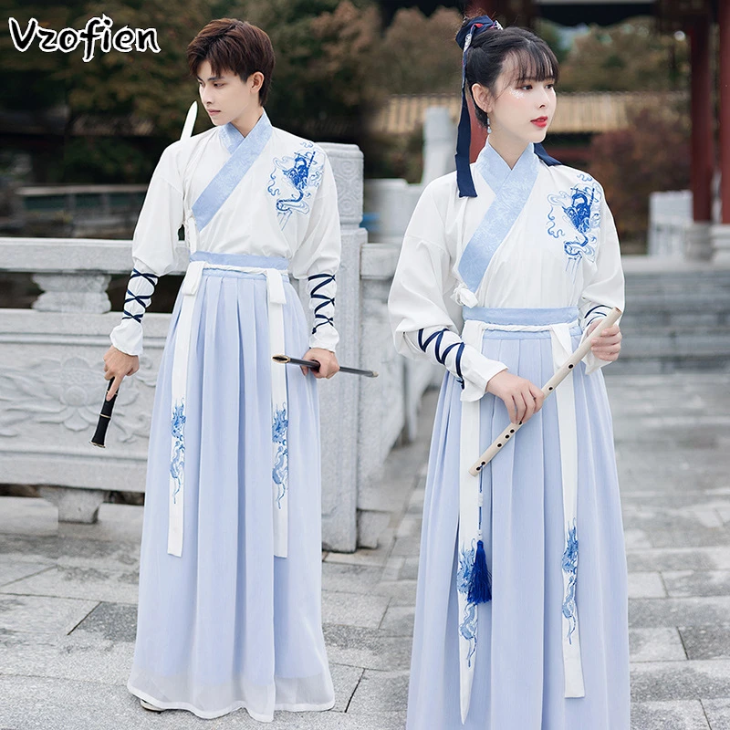 

Chinese Tang Dynasty Ancient Costumes Hanfu Dress Couple Dance Classical Swordsman Clothing Han Dynasty Folk Dress Cosplay