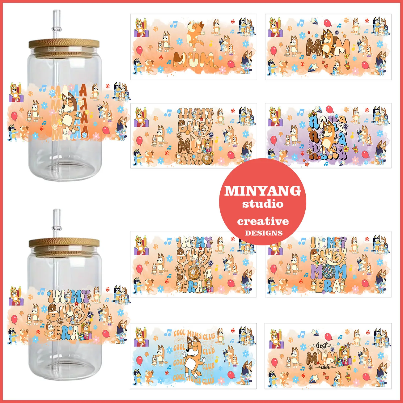 Party dog peel waterproof DIY Decals 3D transfers uvdtf crystal stickers 16oz uv dtf cup wraps for Libbey Glasses