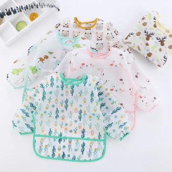 Baby Bibs Cute Children Baby Stuff Toddler Waterproof Long Sleeve Art Smock Feeding Bib Apron for Kids 1