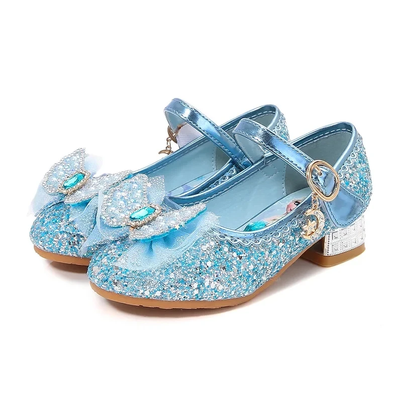 Disney Girls' Princess Sandals Children's Shoes Frozen Elsa Children's Shoes Girls Fashion Baby Pink Blue High Heel Shoes Size