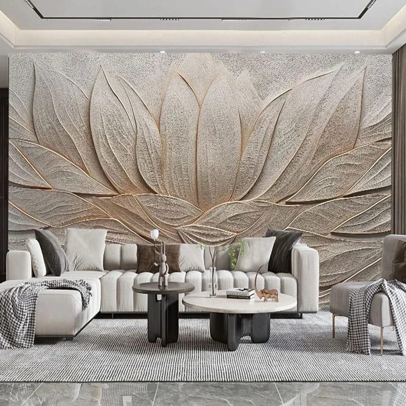 Custom Wallpaper For Walls 3 D Creative Relief Lotus Wood Grain Mural  Living Room Bedroom TV Background Home Decor  Wall Cloth