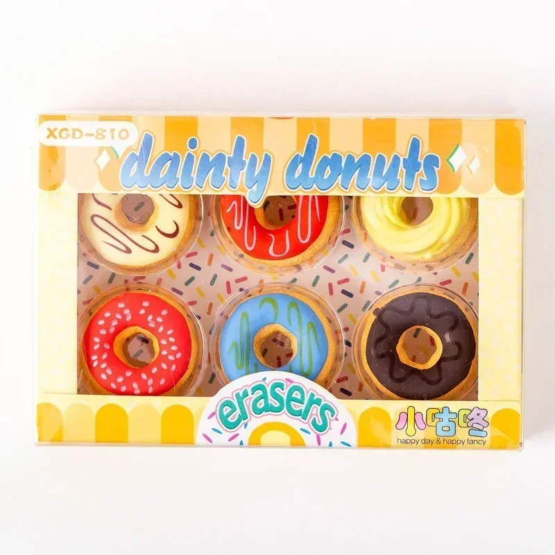 고무 캔디 도넛 지우개, 초등학생 경품, 프로모션 선물 지우개, 학용품 문구, 팩당 6 개