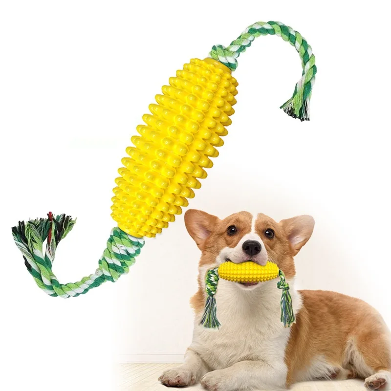 

Pet Squeak Toys Latex Corn Shape Puppy Dogs Maize Supplies Training Playing Chewing Resistant Dog Toothbrush Molar Stick Dental