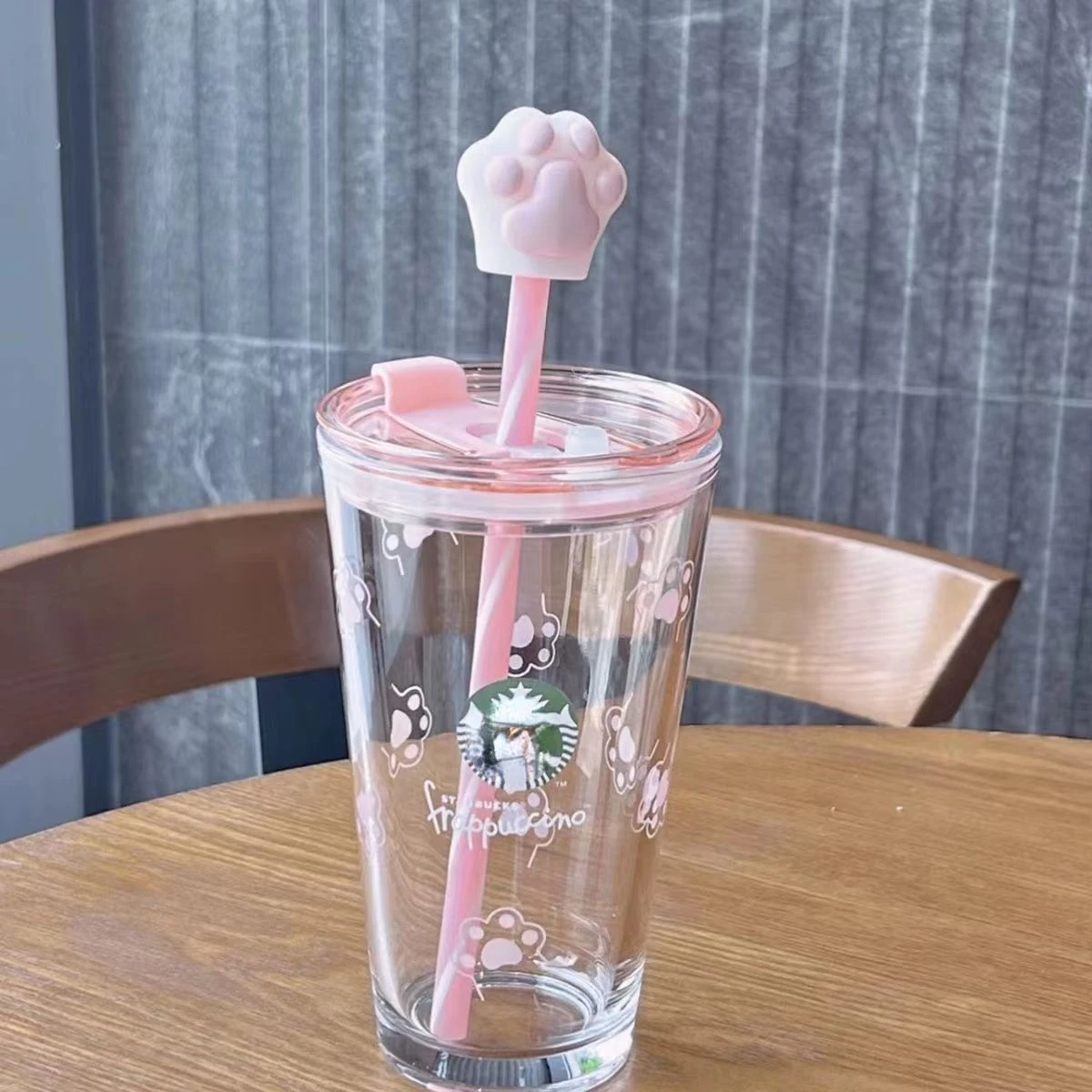 

Pink Cat Claw Glass Straw Cup Coffee Cup