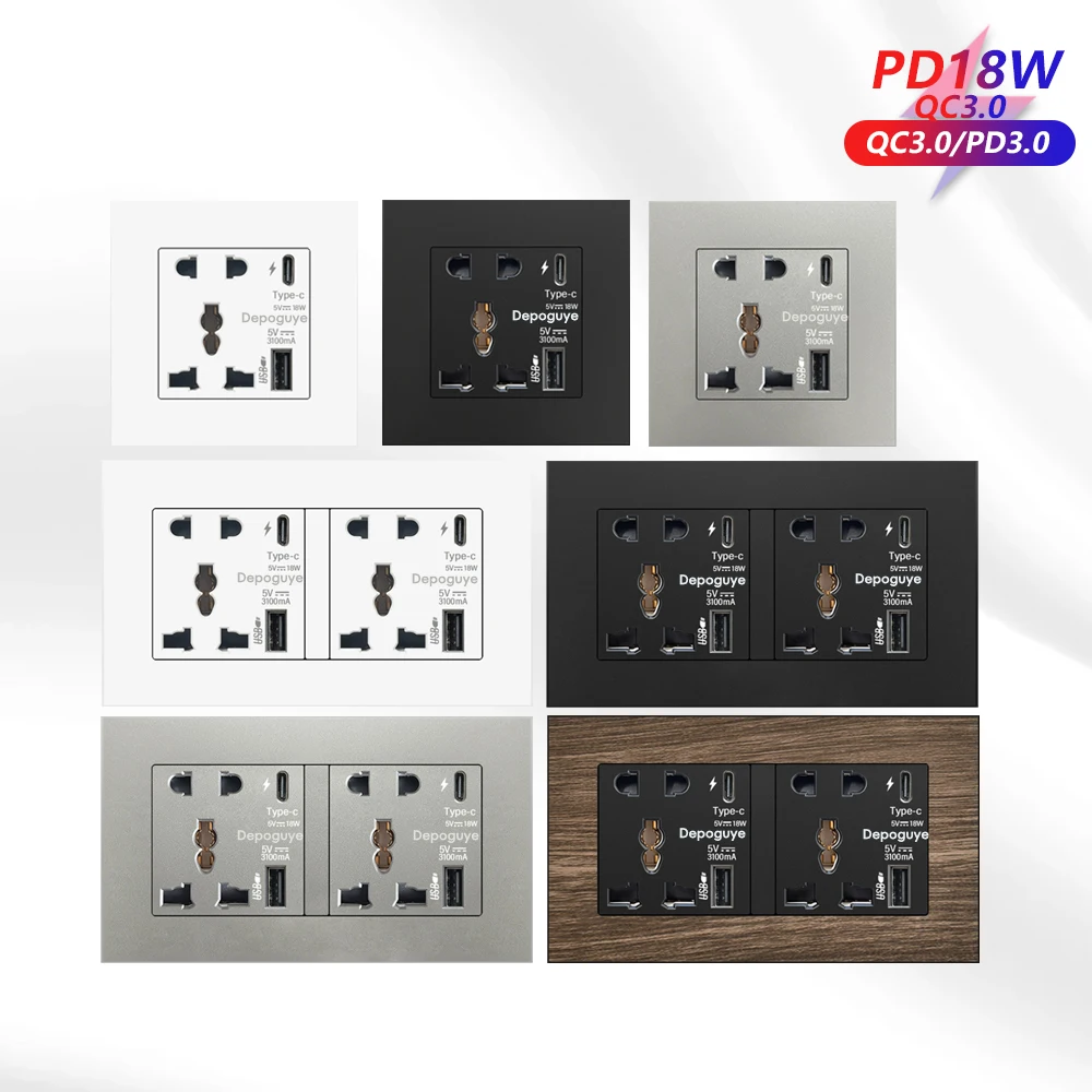 مقبس شحن سريع عالمي 18 وات من النوع C 5 سنون، مخرج...