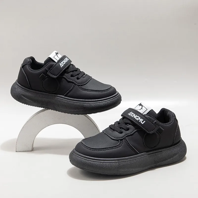 Black Soft Sole Classic Kids Sneakers for School and Sport