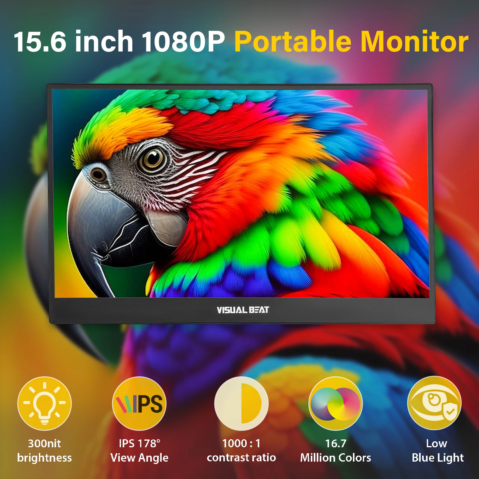 ־ Ʈ ޴ , 15.6 ġ FHD 1080P USB-C ǻ ÷, HDR IPS г, HDMI  Ŀ, Ʈ  PC VESA