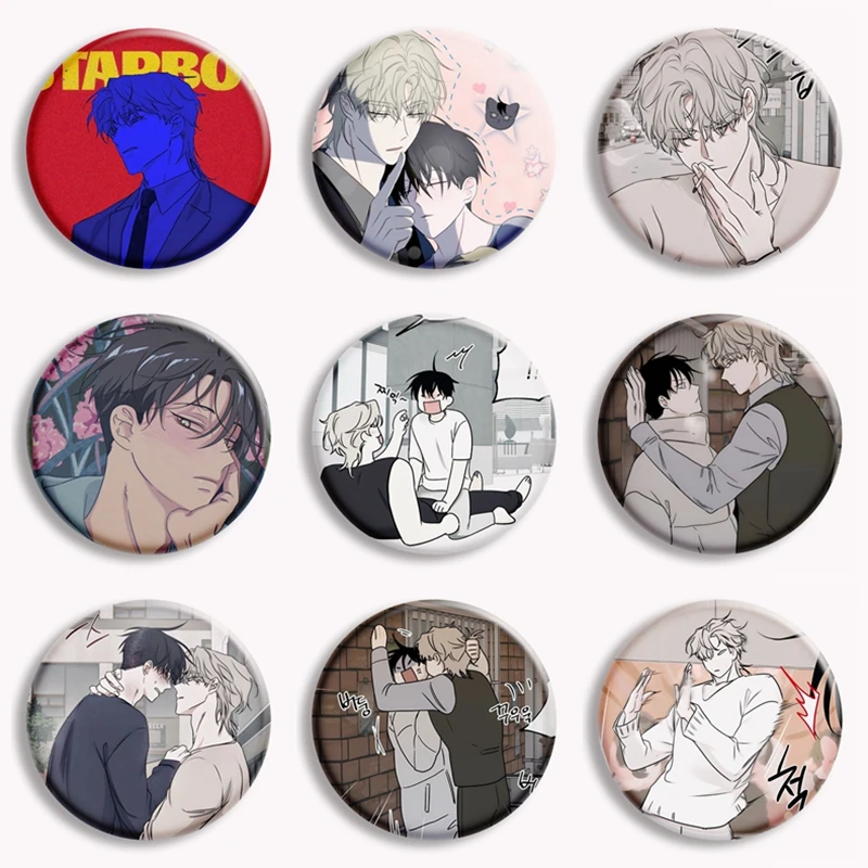 

58mm Korean Comic Anime Low Tide in Twilight Button Pin Kim Euihyun Yeo Taeju BL Cartoon Brooch Badge Fans Collect Gif