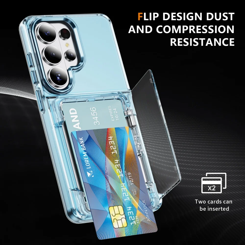 Transparent Folding Card Holder Wallet Stand Case - Shockproof Acrylic PC Cover