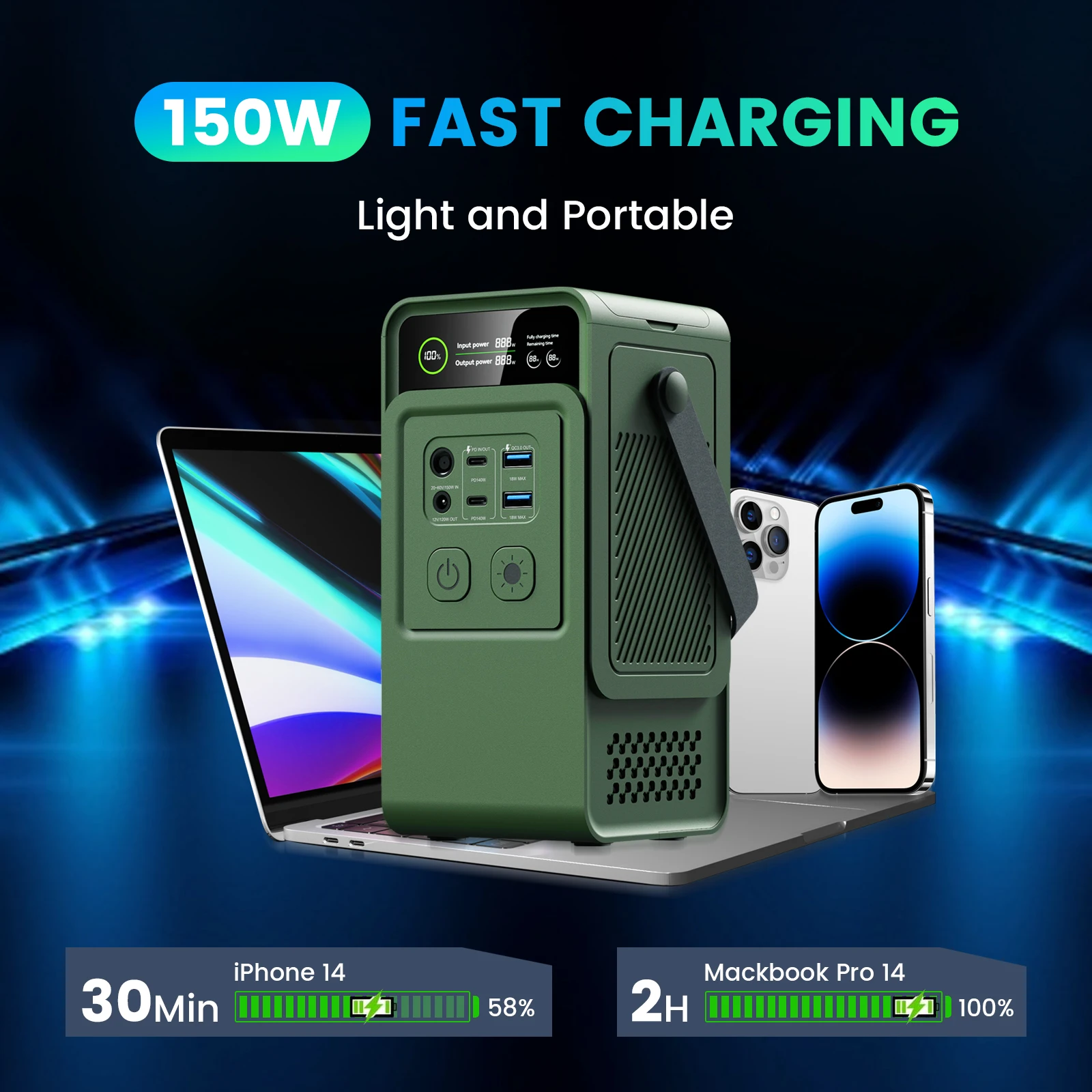 CTOLITY AP200 Portable Power Bank 192Wh 200W LiFePO4 Battery 3000+ Cycle PD3.1 140W Ultra Fast Charging  LED DC Solar 150W PC 4