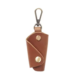 Premium Leather Key Holder with Snap Closure - Vintage Design (Brown)