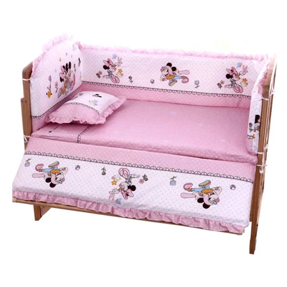 Baby Crib Bedding Set 6Pcs for Mickey Mouse Girls Boys Newborn Infant Toddler (4Bumpers+Matress+Pillow) baby crib sheet baby crib bumper baby pillowcase baby napping pad