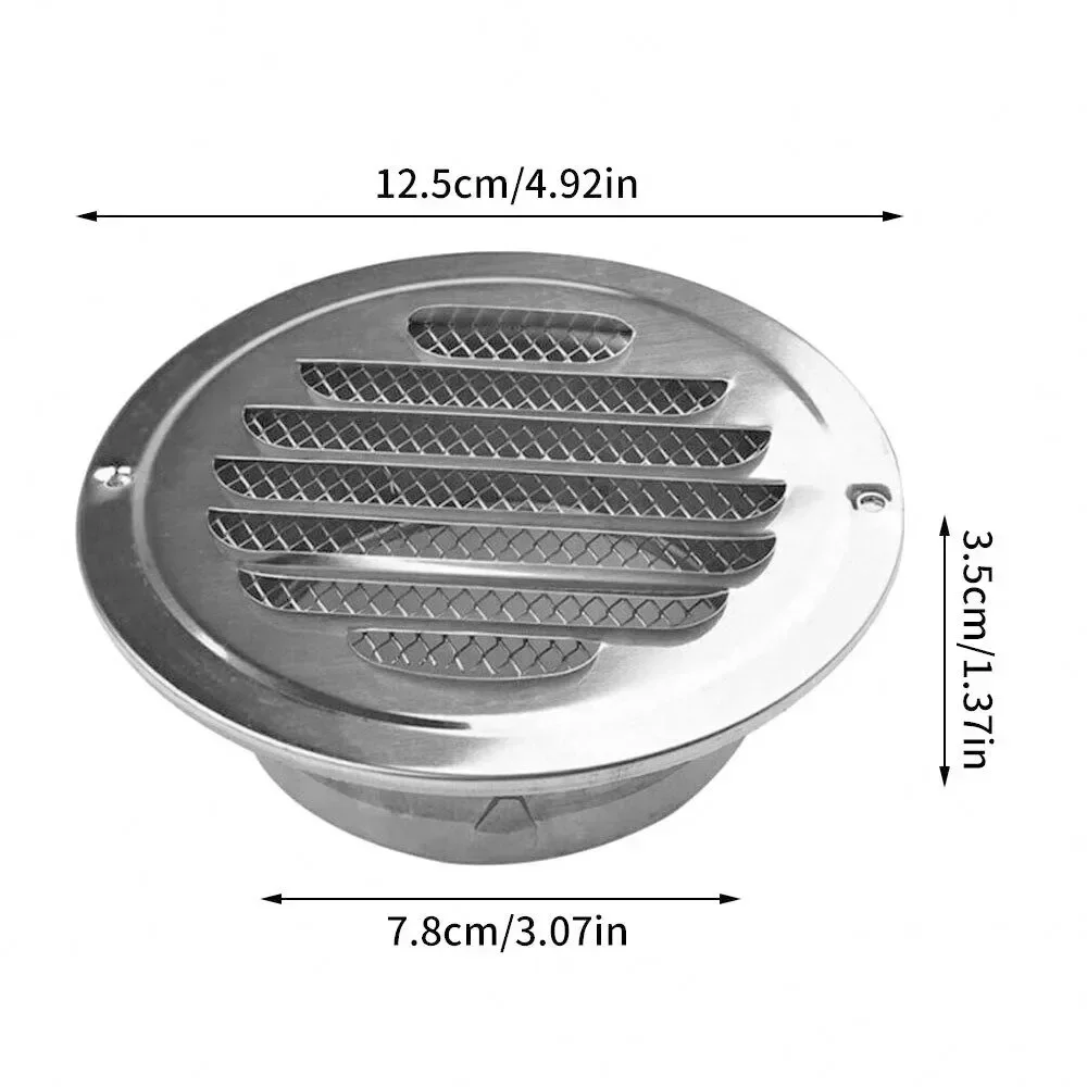1pc Flat Round Air Vent Stainless Steel Grill Metal Cover Circle Ducting Ventilation ⌀80mm 100mm Outdoor Air Circulation