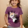 2024 Girl Clothes Short Sleeve Children's Clothing 2 to 8 Years One Piece Cat Graphic T Shirts Kawaii Tops Boys Summer Clothes 5