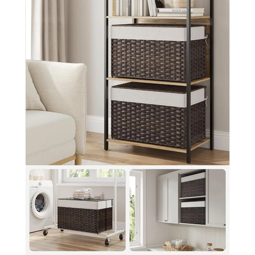 

SONGMICS Storage Basket with Lid, 27.7 Gallon (105L) Storage Bin, Woven Blanket Storage Basket with Handles, Foldable, Removable