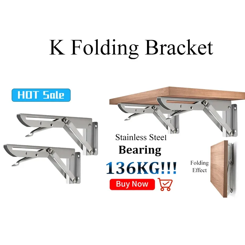 2-Pack Brushed Stainless Steel 8-18 Inch Adjustable Folding Angle Bracket Heavy-Duty Wall-Mounted Shelf Support Triangle