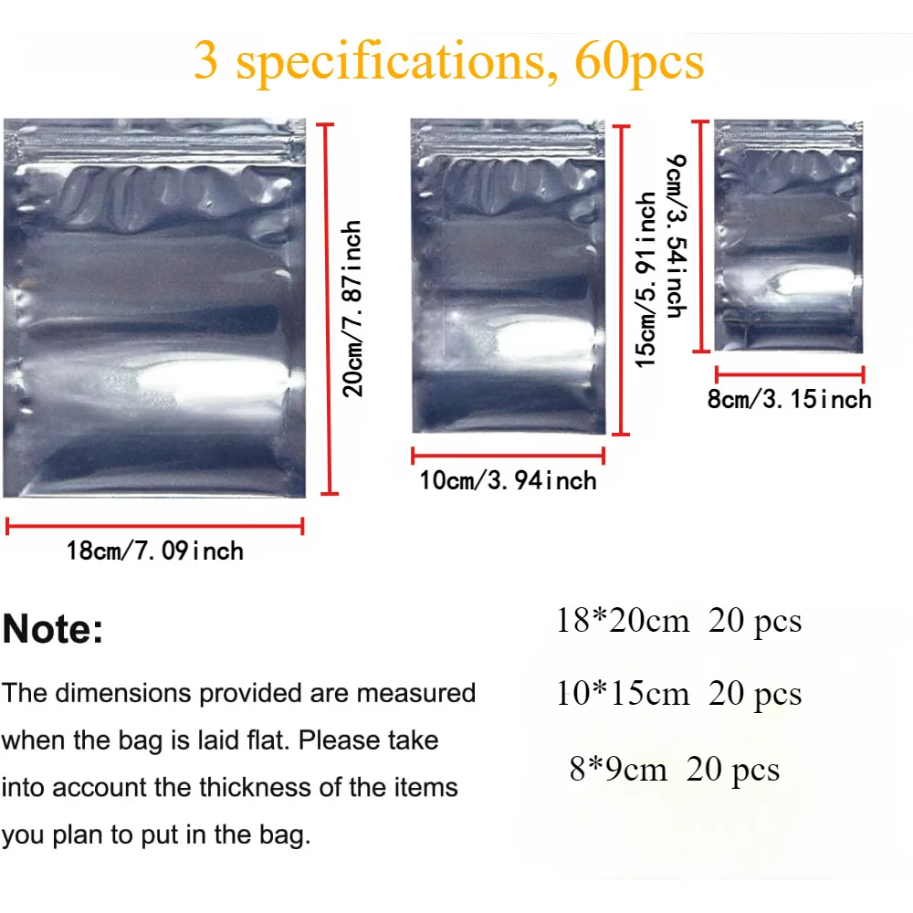 60-Pack Anti-static PET Resealable Bags - Reusable Storage Bags for Electronics, Jewelry, and Gift Packaging - 2