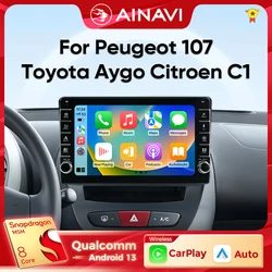 Ainavi 2 Din Android 13 Car Radio For Peugeot 107 Toyota Aygo Citroen C1 2005-2014 Multimedia Player Carplay Auto Stereo No DVD