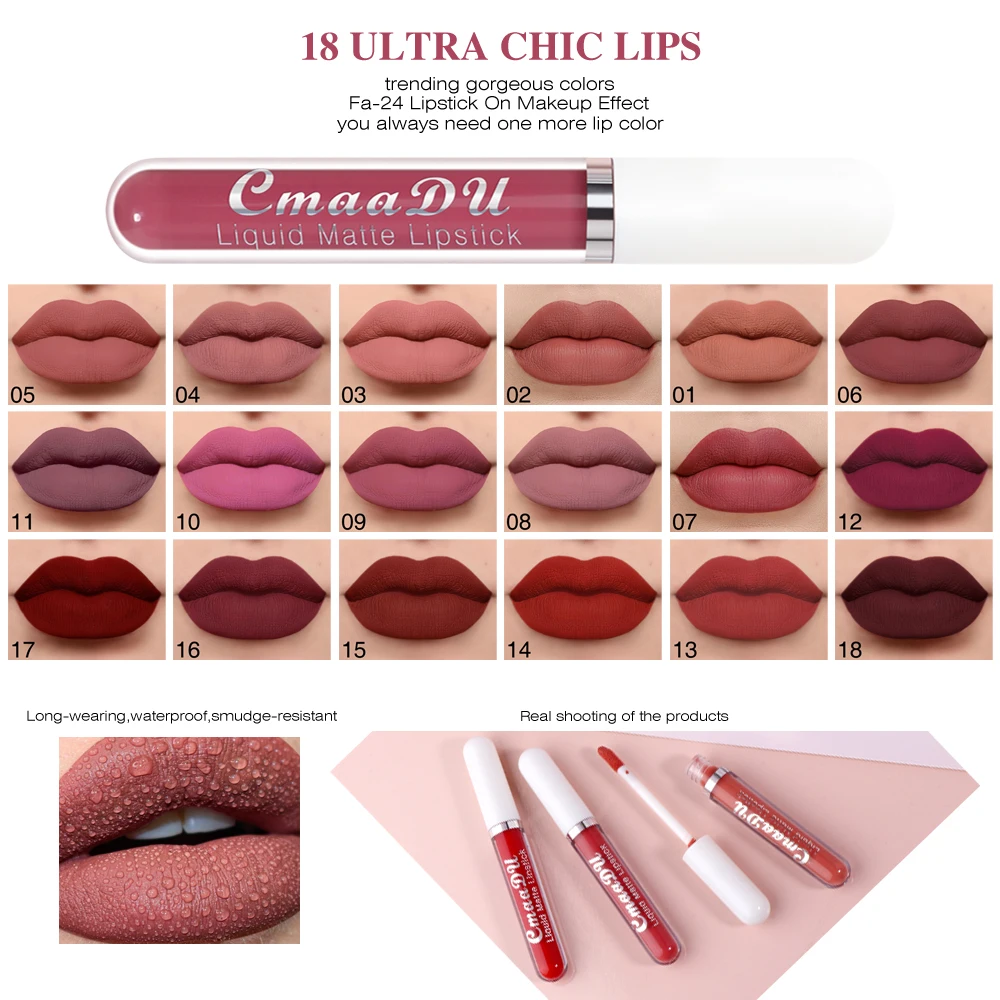 CmaaDu 6 Sticks Long lasting waterproof moisturizing non-stick cup mouth red matte lip gloss 3