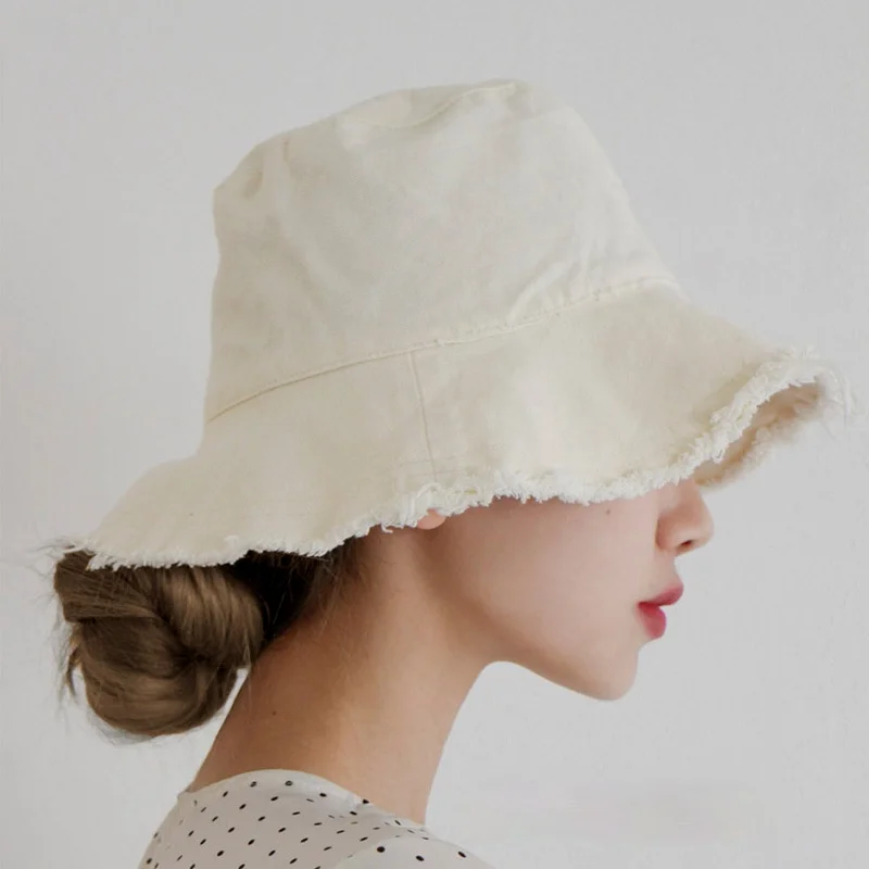

Summer Tassel Brim Bucket Hat Women Cotton Portable Foldable Beach Tourism Cap Ladies Outdoor Panama Caps Man Spring Sun Hats