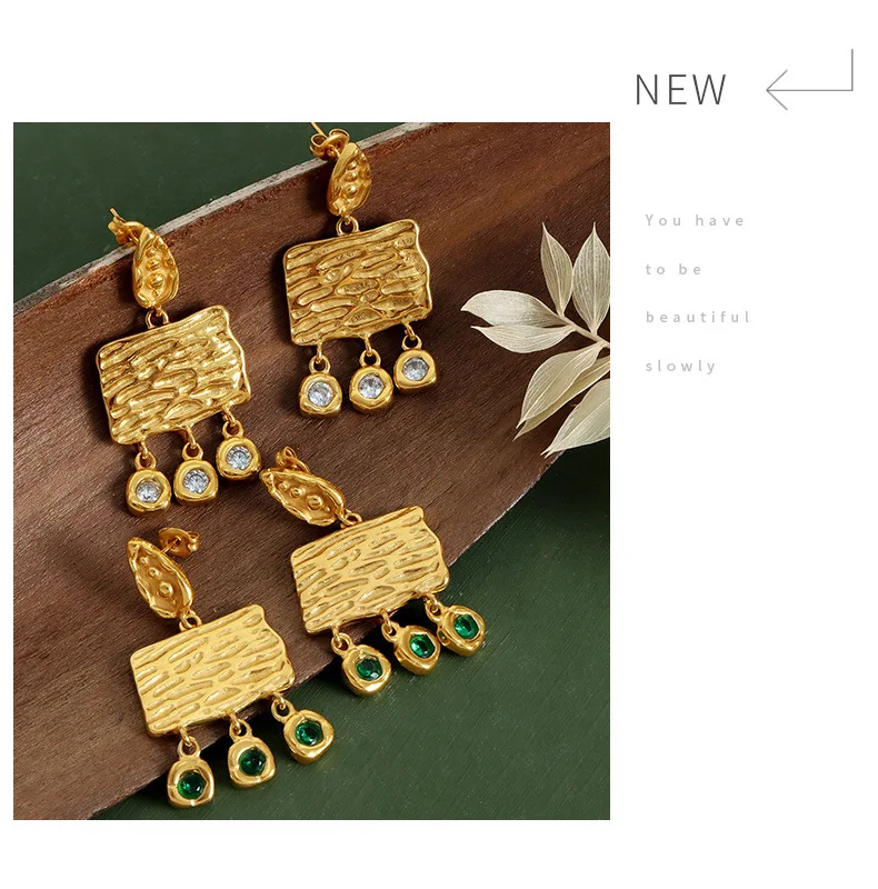 Brandneue Edelstahl-Ohrringe für Frauen Grüner Glasanhänger Accessoires Luxus-Schmuck Mädchen-Ohrringe Party-Geschenk Großhandel – Detail 21