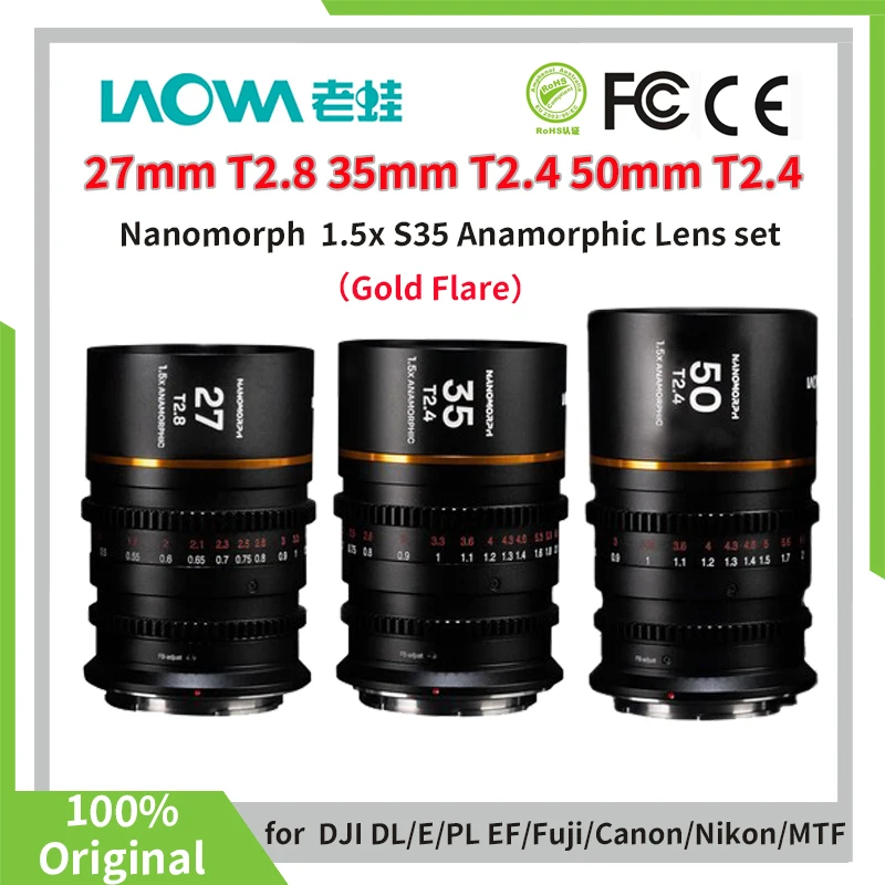 Venus Optics Laowa Nanomorph 27Mm T2.8 35Mm 50Mm T2.4 1.5X S35 Obiettivo Anamorfico Per Arri Pl Canon Ef Z E X Rf L M43(Gold Flare)