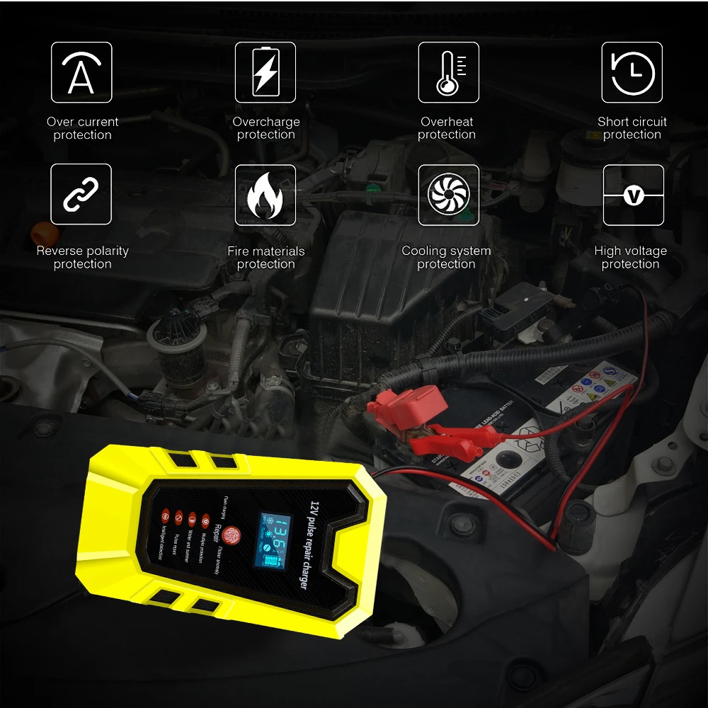 12V Car Battery Charger LCD Display