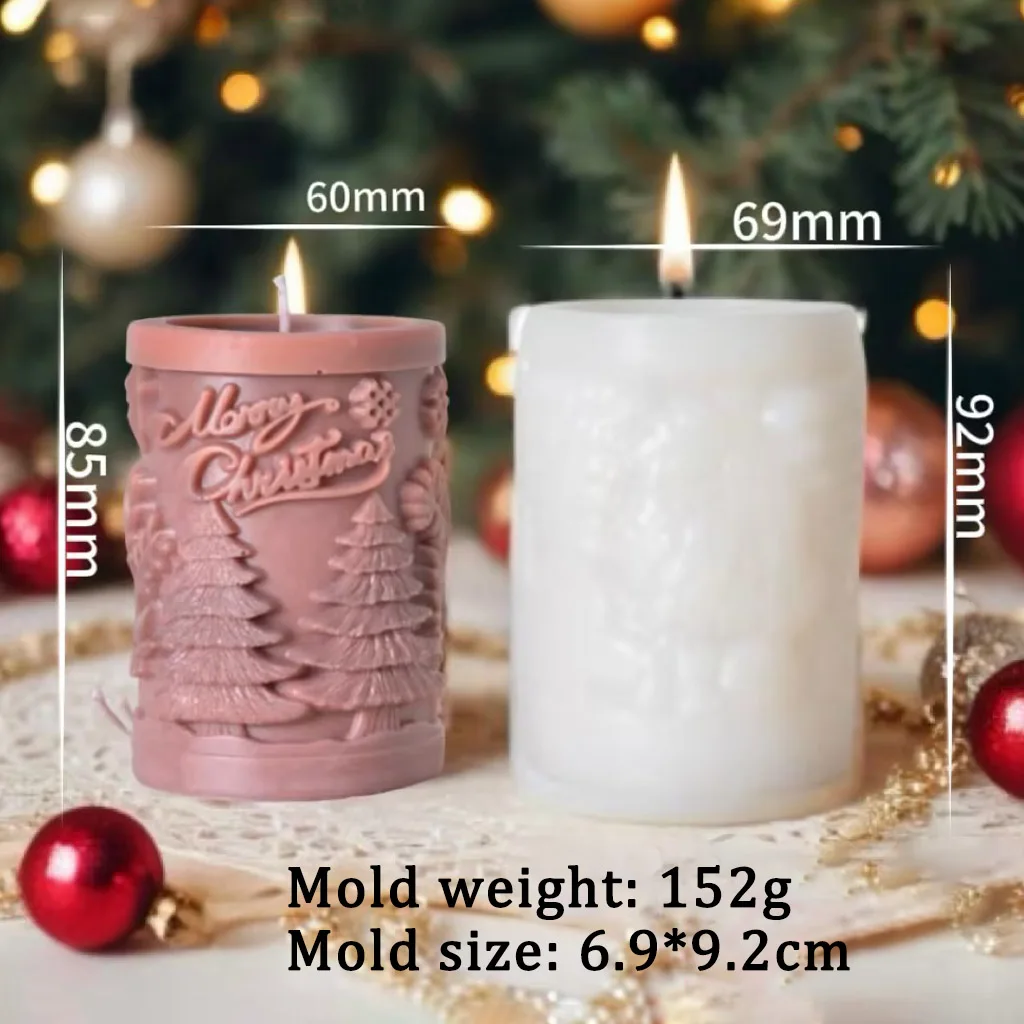 thumbnail image 1 of Molde cilíndrico de silicona para velas con diseño de copos de nieve y muñeco de nieve, frases de Feliz Navidad, molde de yeso para velas de pilar, regalos de Navidad, 1 of 5