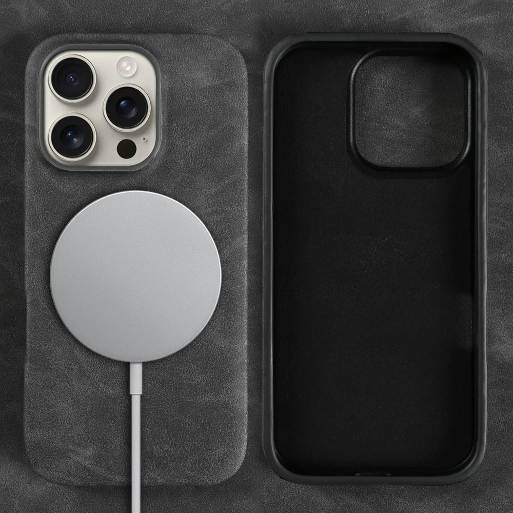 Elegant Retro Leather Magnetic Phone Case with Wireless Charging Capability