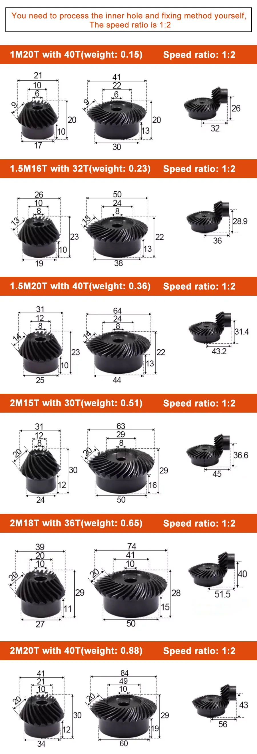 1 Paar 45 # Stahlspiral-Kegelrad 1M20 Zahnloch 6 mm und 8 mm Oberfläche Hochfrequenz-Abschreckungs-Helix-Winkel 35 Grad – Detail 15