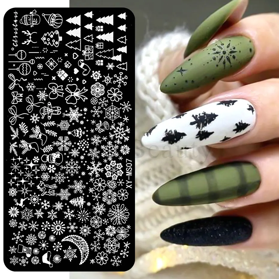 1PC Ribbon Bowknot Nail Stamping Plates Snowflake Lace Print Stainless Steel Manicure Stencil Winter Christmas Nail Art Template 4