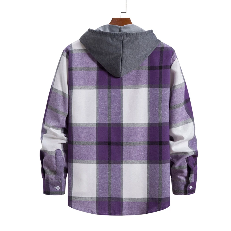 Camicie da uomo classiche scozzesi casual abbottonate con cappuccio maniche lunghe doppie tasche camicia con cappuccio giacca di flanella top autunnali primaverili