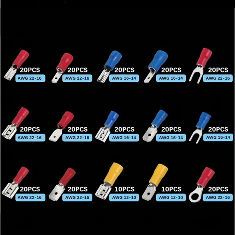 Cable Connector Kit Repair Insulated Electrical Wire Crimp Spade Butt Ring Fork Set Ring Lugs Rolled Terminals Assorted