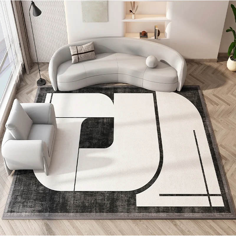 

Black and White Minimalist Model Room Carpet Nordic Modern Bedroom Bedside Thickened Rugs Living Room Sofa Coffee Table Art Rug