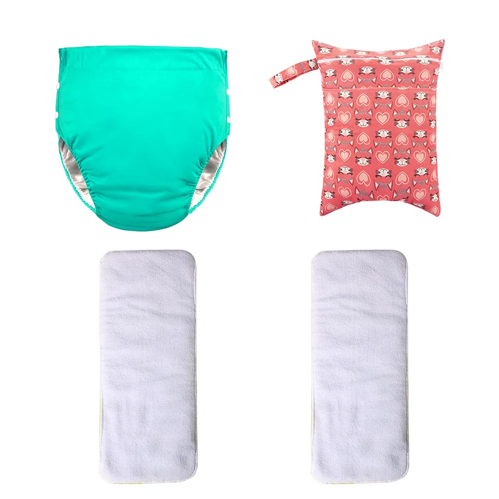 AIO XL 1 Pcs Cotton L Adjustable Adult Cloth Diaper + 1 Pcs 2 Pocket 30*40cm Diaper Bag + 2 Pcs Adult Cloth Diapers Inster 6