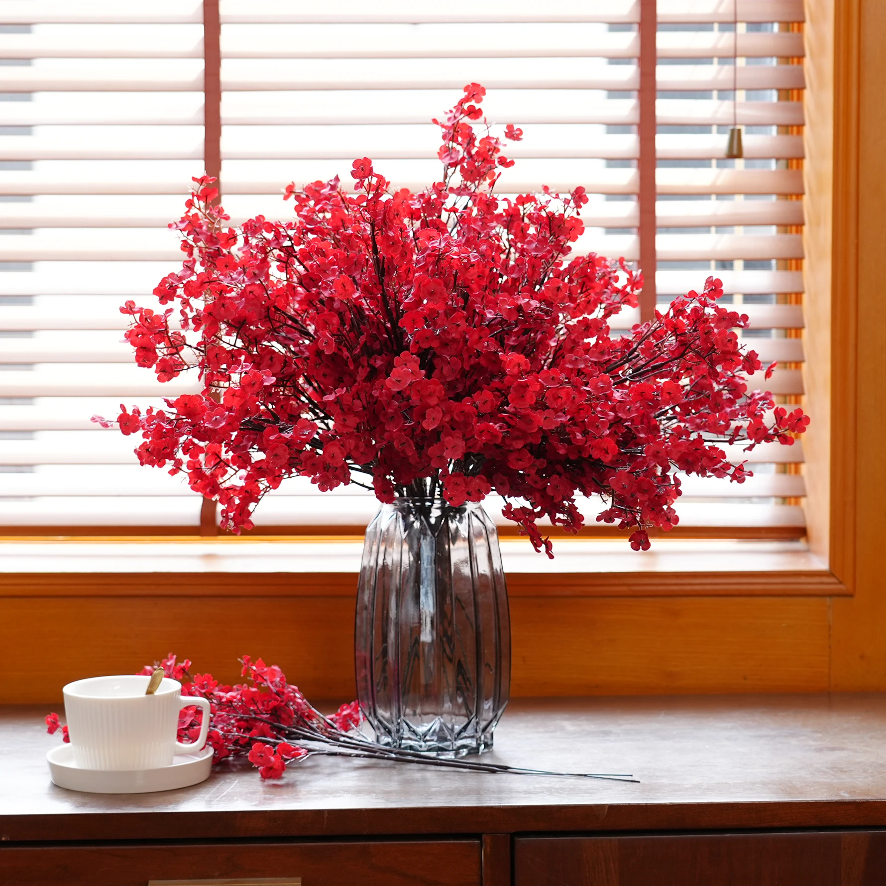 HMEOT Ramo di Fiori di Gypsophila Rosso Romantico, Accessori per Bouquet da Sposa, Decorazioni per Banchetti, Foto, Casa e Tavolo H3910 - immagine 5