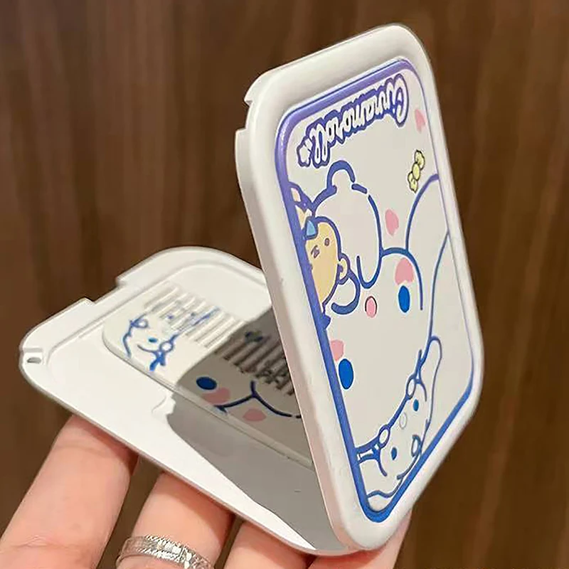 Cartoon Cute Sanrio Cinnamoroll Folding Makeup Mirror Portable Pocket Mirror Rectangle Cosmetic With Comb For Women Girls