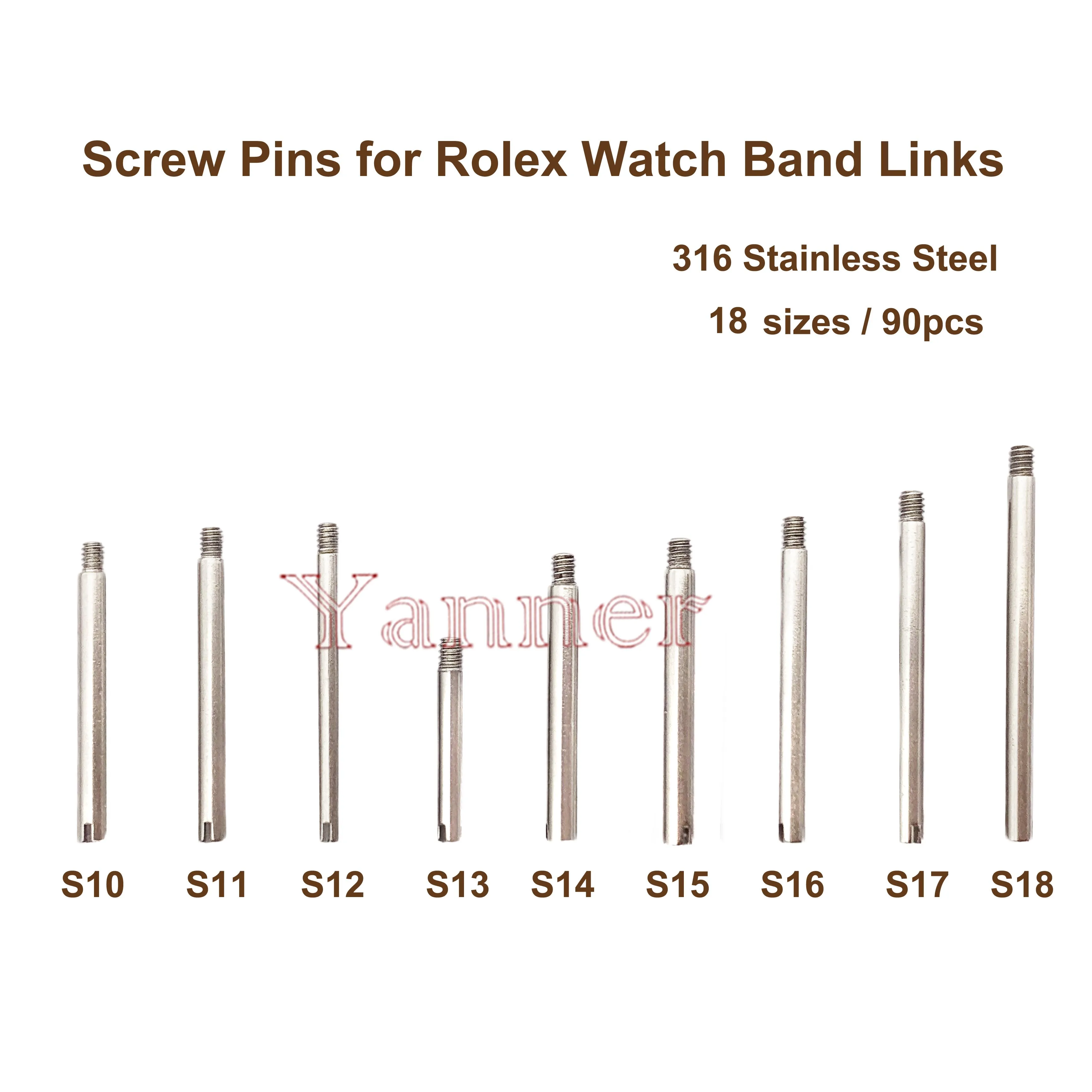 90pcs Screw Pins For Rolex Watch Links Bands Assorted 18 Sizes