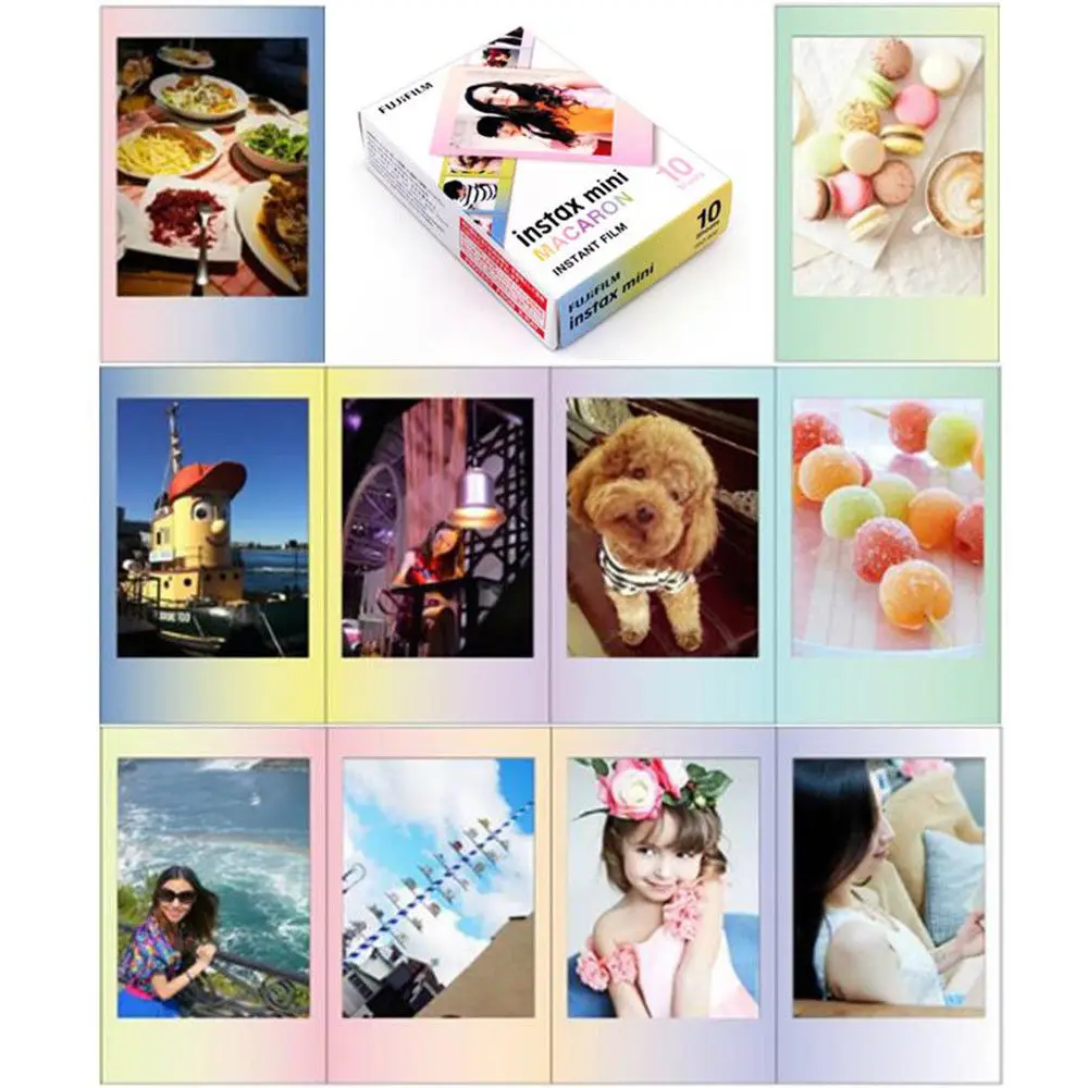 10/20 Hojas Fujifilm Photo paper Instax Mini Película Instantánea Marco  Negro Macaron Rainbow Para 11 9 8 7s 70 25 50 90 SP-2 Impresora Fotográfica